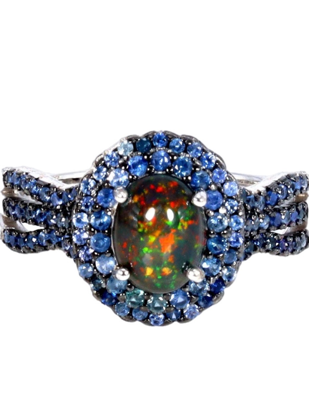 Intriguing Genuine Fiery Black Opal with Genuine Sapphires